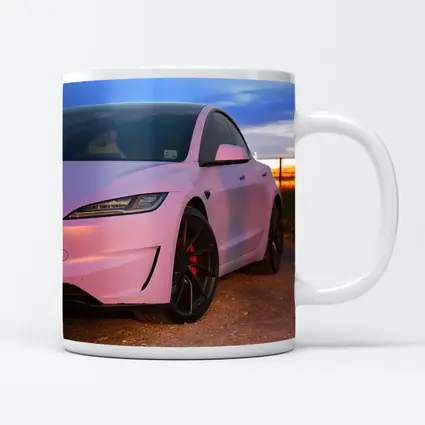 Tesla Model 3 Pink Wrap Sunset Road