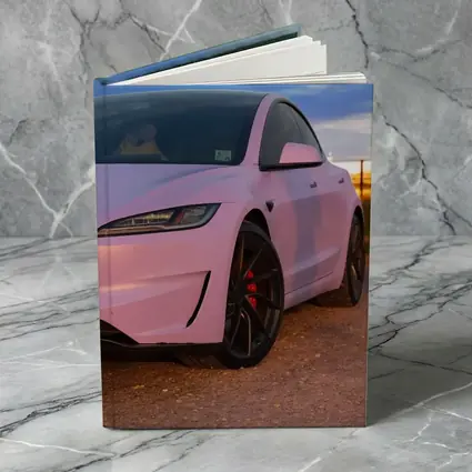 Tesla Model 3 Pink Wrap Sunset Road