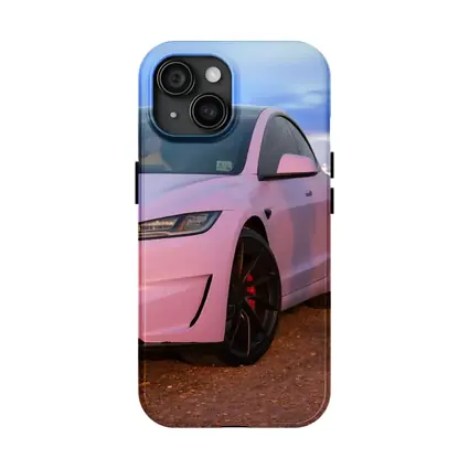 Tesla Model 3 Pink Wrap Sunset Road
