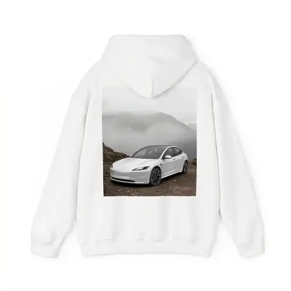 Tesla Model 3 White Misty Mountain Road
