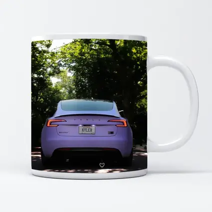 Purple Tesla Model Three Tree Lined Street