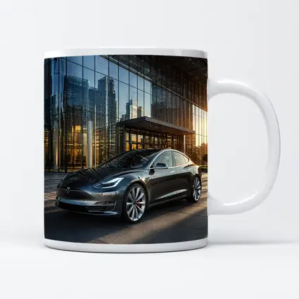 Tesla Model S Gray City Glass Building