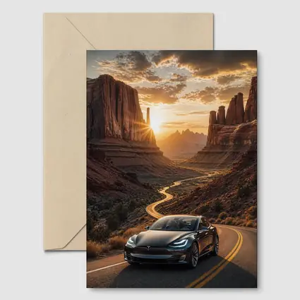 Tesla Model S Desert Canyon Sunset Drive