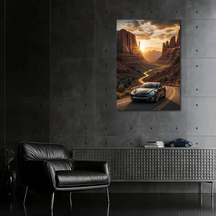 Tesla Model S Desert Canyon Sunset Drive