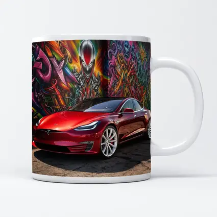 Tesla Model S Red Graffiti Mural Background
