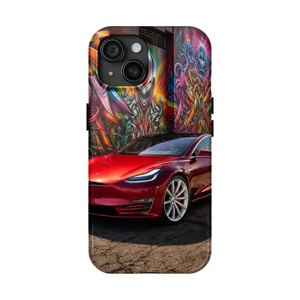Tesla Model S Red Graffiti Mural Background