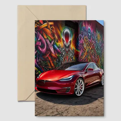 Tesla Model S Red Graffiti Mural Background