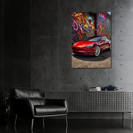 Tesla Model S Red Graffiti Mural Background