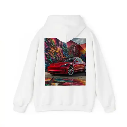 Red Tesla Model 3 Graffiti Mural Background