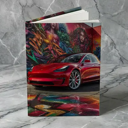Red Tesla Model 3 Graffiti Mural Background