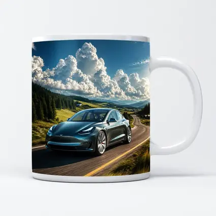 Tesla Model 3 Driving Mountain Road Landscape