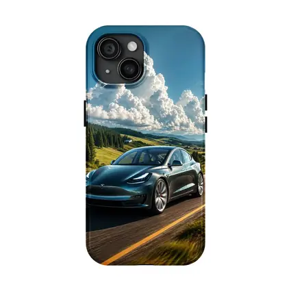 Tesla Model 3 Driving Mountain Road Landscape