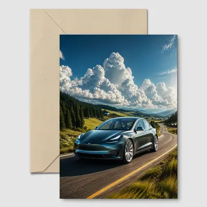 Tesla Model 3 Driving Mountain Road Landscape