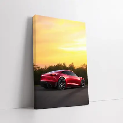 Tesla Roadster Red Car Sunset Sky