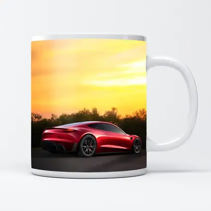 Tesla Roadster Red Car Sunset Sky