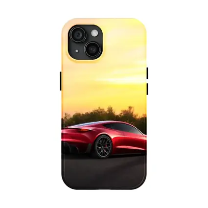Tesla Roadster Red Car Sunset Sky
