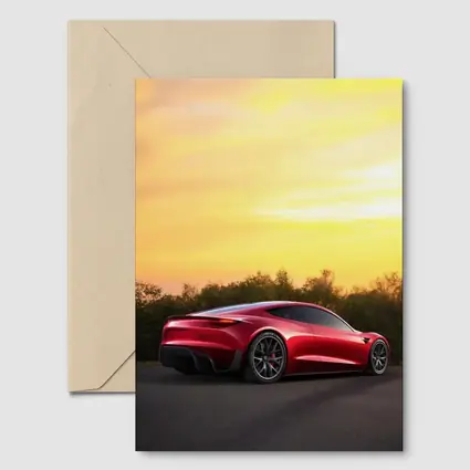 Tesla Roadster Red Car Sunset Sky