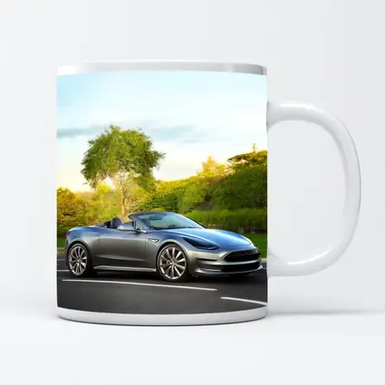 Tesla Roadster Convertible On Curvy Street