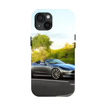 Tesla Roadster Convertible On Curvy Street