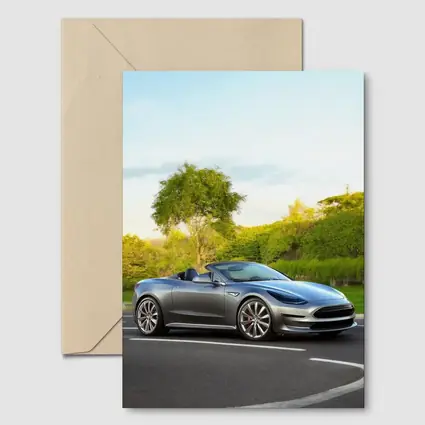 Tesla Roadster Convertible On Curvy Street