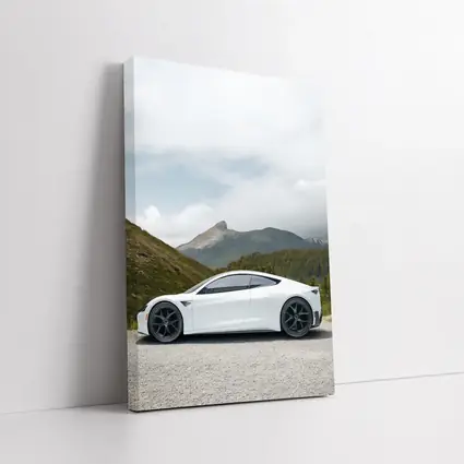 Tesla Roadster White Supercar Mountain Background