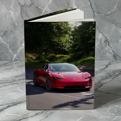 Tesla Roadster Red Car On Forest Road