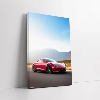 Tesla Roadster Red Sports Car Mountain Road
