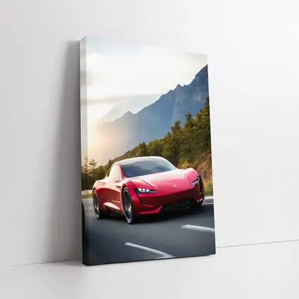 Tesla Roadster Red Sports Car Mountain Road