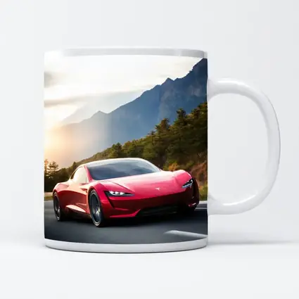 Tesla Roadster Red Sports Car Mountain Road