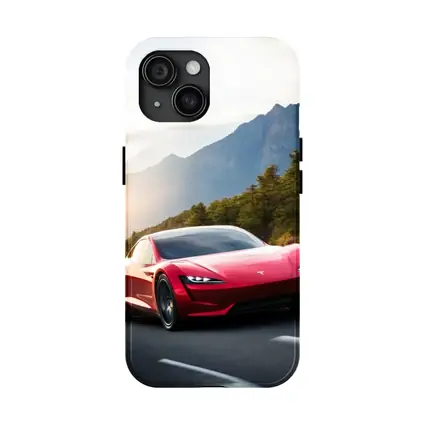 Tesla Roadster Red Sports Car Mountain Road
