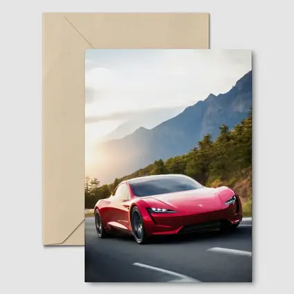Tesla Roadster Red Sports Car Mountain Road
