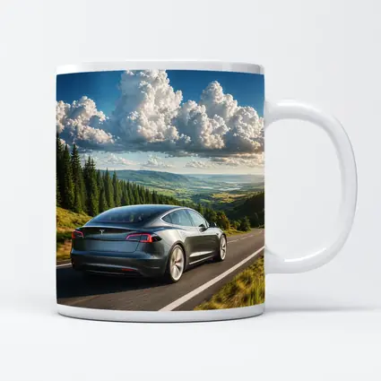 Tesla Model S Driving Forest Mountain Road