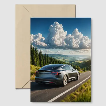 Tesla Model S Driving Forest Mountain Road