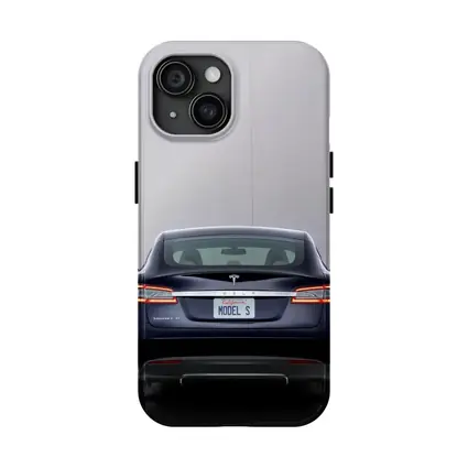 Tesla Model S Rear View Gray Background