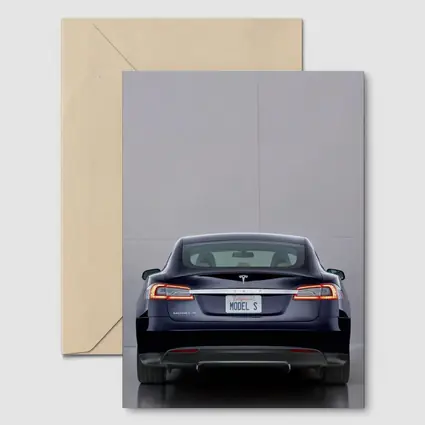 Tesla Model S Rear View Gray Background
