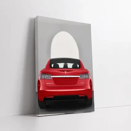 Red Tesla Model S Rear Studio View