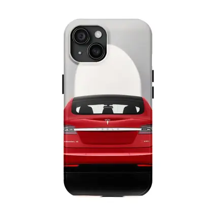 Red Tesla Model S Rear Studio View