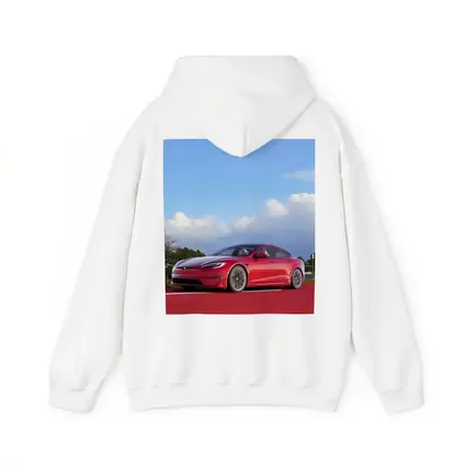 Red Tesla Model S Blue Sky Background