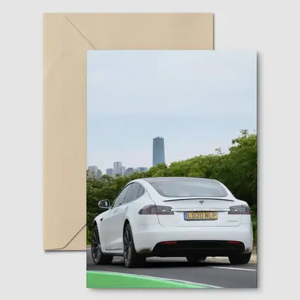 Tesla Model S White City Skyline Drive