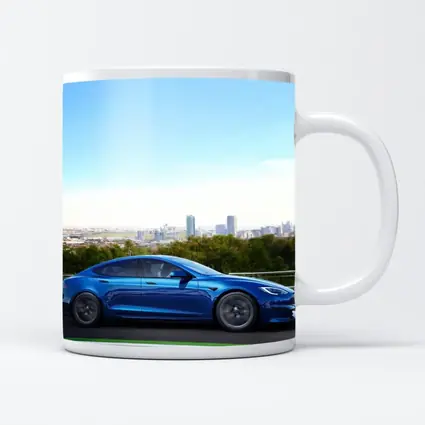 Tesla Model S Blue City Skyline Drive