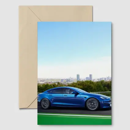 Tesla Model S Blue City Skyline Drive