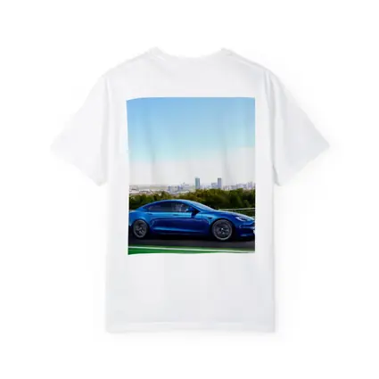 Tesla Model S Blue City Skyline Drive