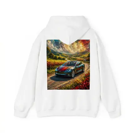 Tesla Model S Colorful Countryside Road Art