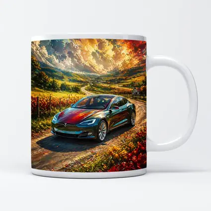 Tesla Model S Colorful Countryside Road Art