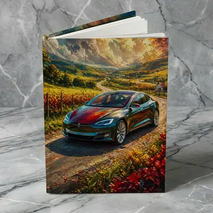 Tesla Model S Colorful Countryside Road Art