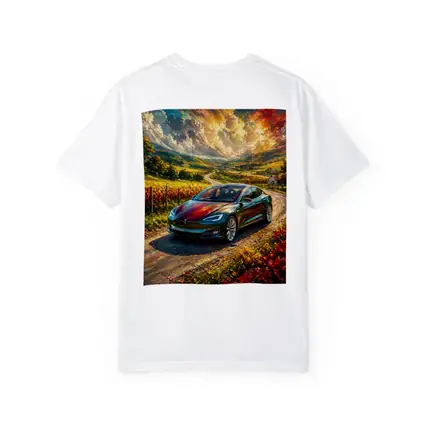 Tesla Model S Colorful Countryside Road Art