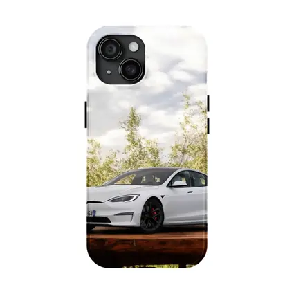 Tesla Model S White Car Outdoor Setting