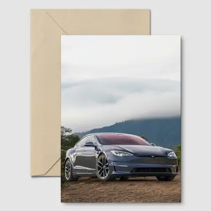 Tesla Model S Parked On Misty Mountain