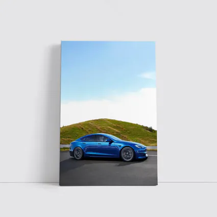 Tesla Model S Blue On Open Road