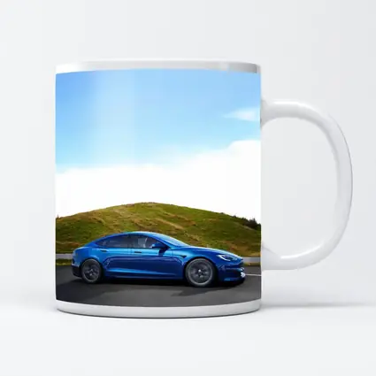 Tesla Model S Blue On Open Road
